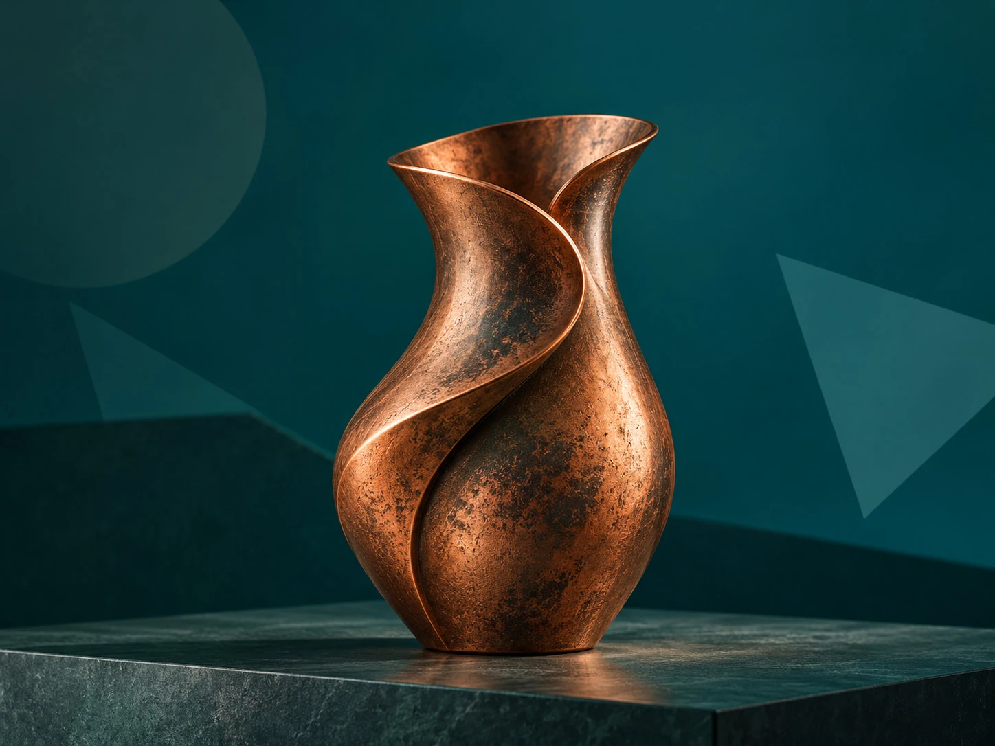 Sculpted copper vase