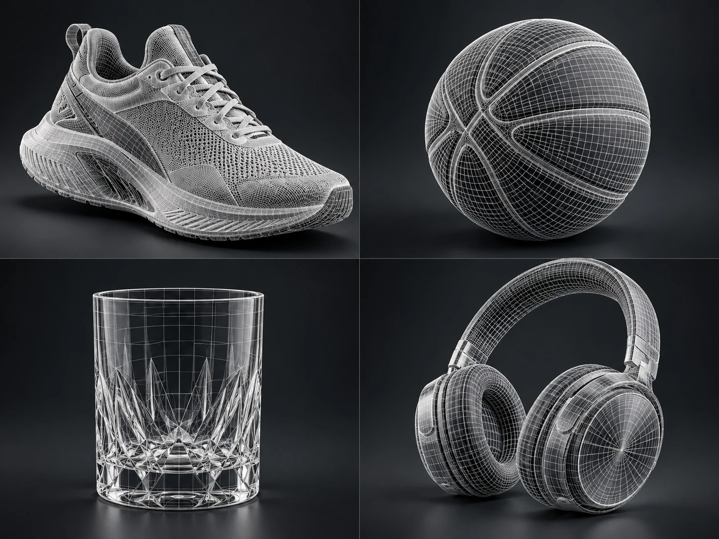 Everyday objects in 3D mesh view